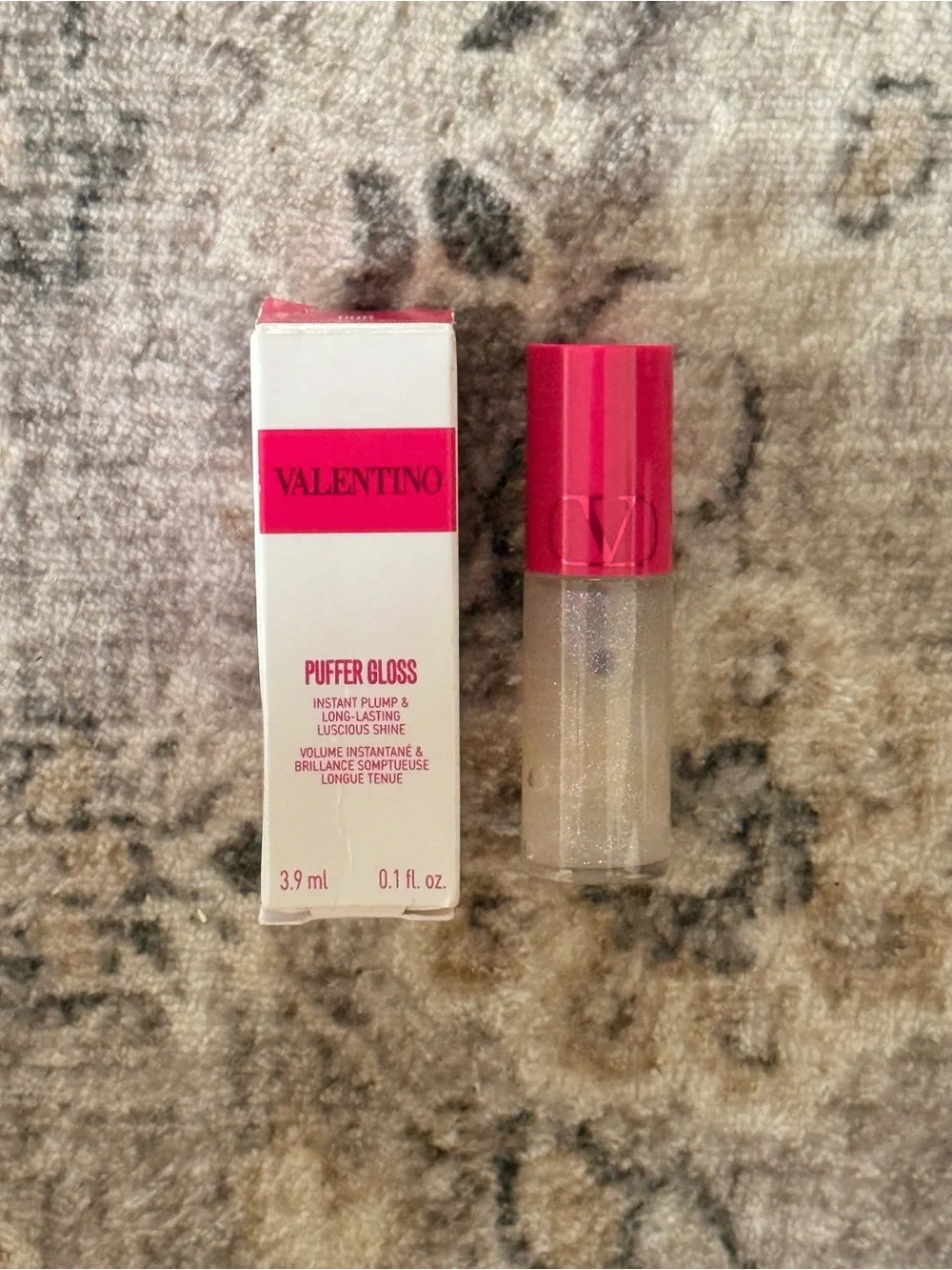 Valentino Puffer Gloss - Clear Glitter with Pink Cap